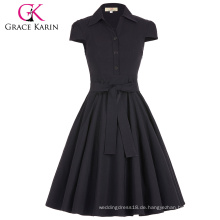 Grace Karin 1950s Retro Vintage Cap Hülle Shirt Stil Kragen High Stretchy Schwarz Vintage Kleid CL010408-1